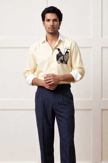 ROHIT DOSHI White Collar Placed Pattern Shirt 