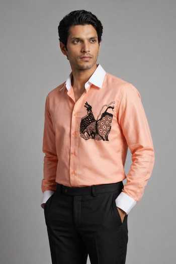 ROHIT DOSHI White Collar Placed Motif Shirt 