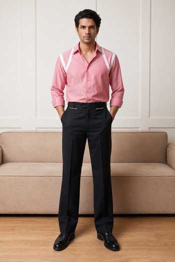 Rohit Doshi Pink Cotton Sliced Contrast Trim Shirt Online at Aza Fashions Rohit Doshi_Pink Cotton Sliced Contrast Trim Shirt _Online_at_Aza_Fashions