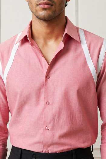 Buy Rohit Doshi Pink Cotton Sliced Contrast Trim Shirt Online at Aza Fashions Buy_Rohit Doshi_Pink Cotton Sliced Contrast Trim Shirt _Online_at_Aza_Fashions