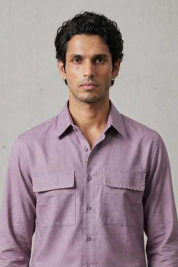 Buy_Rohit Doshi_Purple Cotton Mini Loops Embroidered Shirt _Online_at_Aza_Fashions