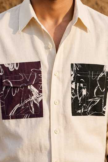 ROHIT DOSHI_Off White Polyester Double Placed Patch Shirt _Online_at_Aza_Fashions