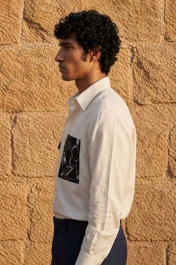 Buy_ROHIT DOSHI_Off White Polyester Double Placed Patch Shirt _Online_at_Aza_Fashions