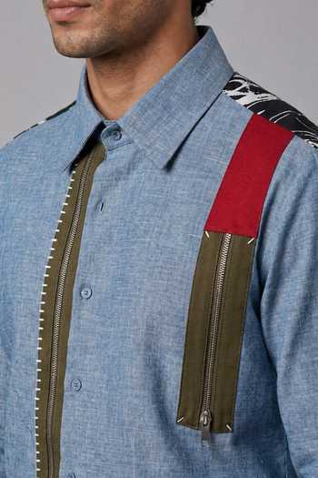 Buy_ROHIT DOSHI_Blue Polyester Bluetiful Block Shirt _Online_at_Aza_Fashions