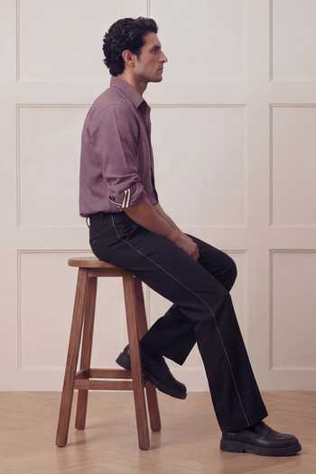 ROHIT DOSHI_Purple Polyester Patch Trim Shirt _Online_at_Aza_Fashions