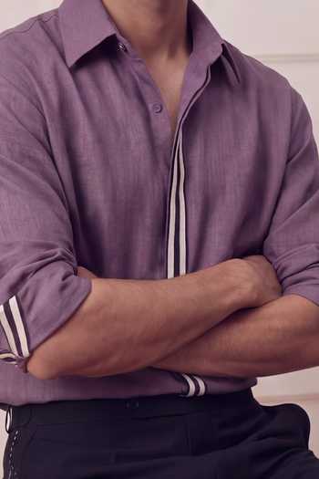 Buy_ROHIT DOSHI_Purple Polyester Patch Trim Shirt _Online_at_Aza_Fashions