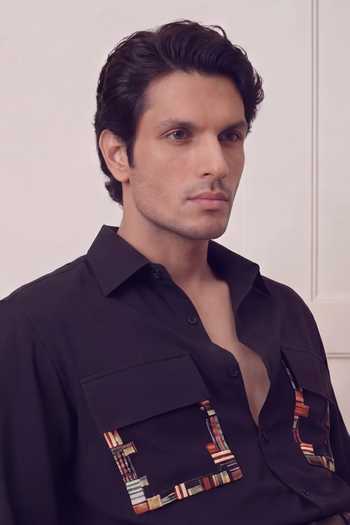 ROHIT DOSHI_Black Polyester Major Fun Patch Pocket Shirt _Online_at_Aza_Fashions