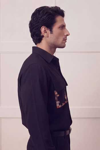 Buy_ROHIT DOSHI_Black Polyester Major Fun Patch Pocket Shirt _Online_at_Aza_Fashions
