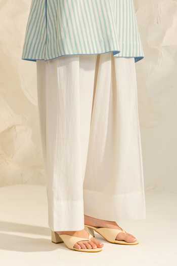 Dohr India Ivory Cotton, Kota Doria, Silk V-neck Zainab Striped Pattern Kurta Set at Aza Fashions Dohr India_Ivory Cotton, Kota Doria, Silk V-neck Zainab Striped Pattern Kurta Set _at_Aza_Fashions