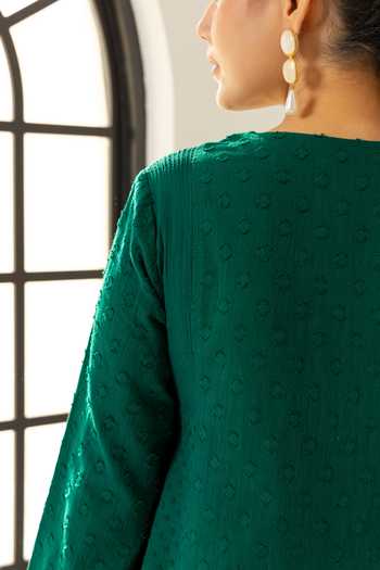 Buy_Dohr India_Emerald Green Cotton, Jacquard, Silk, Kota Doria Kiara Embroidered Kurta Set 