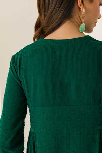 Shop_Dohr India_Emerald Green Cotton, Jacquard, Silk, Kota Doria Aizah Embroidered Kurta Set 