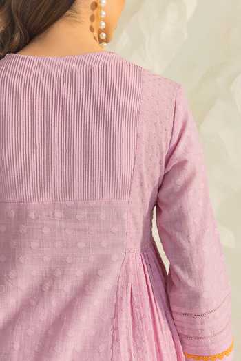 Buy_Dohr India_Purple Cotton, Jacquard, Silk V-neck Aizah Embroidered Kurta Set 