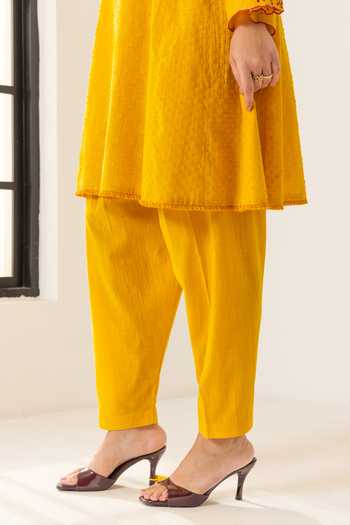 Buy_Dohr India_Orange Cotton, Jacquard, Silk, Viscose Azra Neckline Embroidered Kurta Set _Online_at_Aza_Fashions