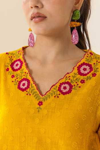 Buy_Dohr India_Orange Cotton, Jacquard, Silk, Viscose Azra Neckline Embroidered Kurta Set 