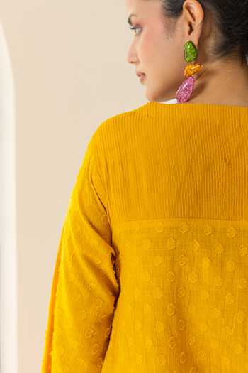 Shop_Dohr India_Orange Cotton, Jacquard, Silk, Viscose Azra Neckline Embroidered Kurta Set 