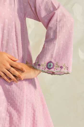 Buy_Dohr India_Purple Cotton, Jacquard, Silk, Viscose V-neck Azra Aari Embroidered Kurta Set _Online_at_Aza_Fashions