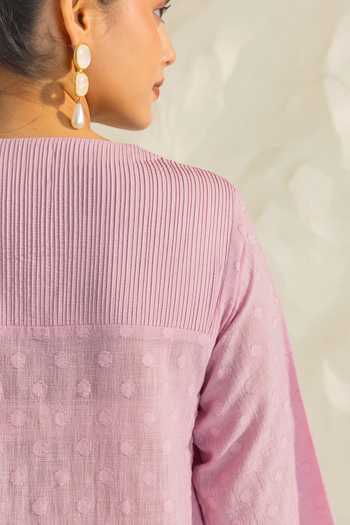 Shop_Dohr India_Purple Cotton, Jacquard, Silk, Viscose V-neck Azra Aari Embroidered Kurta Set _Online_at_Aza_Fashions