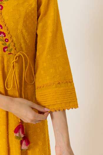 Shop_Dohr India_Orange Cotton, Silk, Viscose, Jacquard Elara Aari Embroidered Angarkha Set 