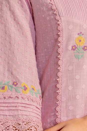 Dohr India Purple Cotton, Jacquard, Bemberg Split V-neck Laila Embroidered Kurta Pant Set at Aza Fashions Dohr India_Purple Cotton, Jacquard, Bemberg Split V-neck Laila Embroidered Kurta Pant Set _at_Aza_Fashions