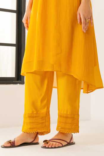 Dohr India_Orange Silk, Cotton, Viscose, Modal V-neck Samira Kurta Set _Online_at_Aza_Fashions