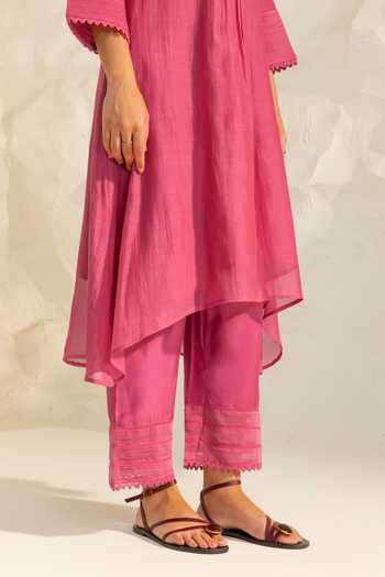 Buy_Dohr India_Pink Silk, Cotton, Viscose, Modal V-neck, Yes Samira Kurta Set 
