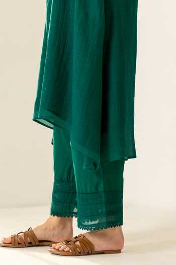 Buy_Dohr India_Emerald Green Silk, Cotton, Viscose, Modal V-neck Samira Kurta Set 