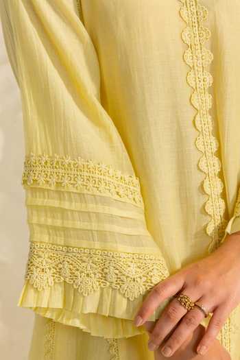 Buy_Dohr India_Yellow Silk, Cotton V-neck Samara Kurta Set 