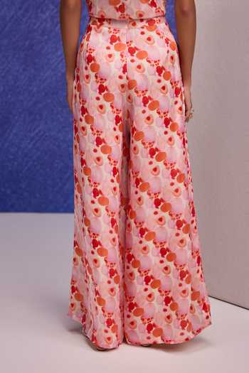 Tara And I Aquarelle Print Silk Organza Flared Pant 
