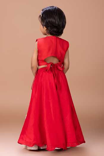 Little Brats Embroidered Cotton Silk Blouse & Lehenga Set 