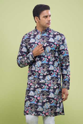 Buy_Arihant Rai Sinha_Black Cotton Thread Embroidered Kurta And Pant Set 