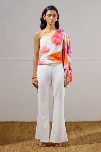Lavanya Ahuja_White Crepe Flared Pant _at_Aza_Fashions