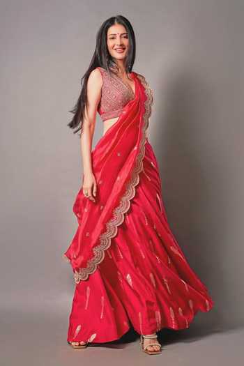 Chamee & Palak Amal Jamewar Pre-Draped Lehenga Saree Set 