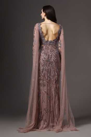 Pooja Peshoria Crystal Embroidered Front Cut-Out Gown 