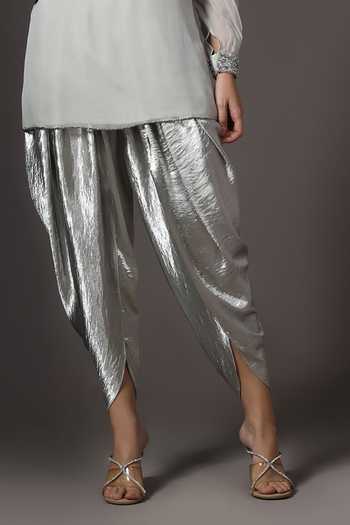 Buy_Pooja Peshoria_Green Organza, Shantoon, Satin Round Neck, Yes Placed Hand Embroidered Kurta Set 