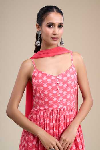 Khwaab By Sanjana Lakhani Pink Cotton Butti Print Anarkali Set at Aza Fashions Khwaab By Sanjana Lakhani_Pink Cotton Butti Print Anarkali Set _at_Aza_Fashions