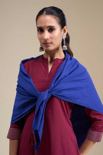 Khwaab By Sanjana Lakhani Maroon Cotton Mandarin Collar, Yes Straight Kurta Set at Aza Fashions Khwaab By Sanjana Lakhani_Maroon Cotton Mandarin Collar, Yes Straight Kurta Set _at_Aza_Fashions