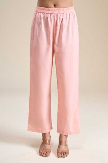 Buy_Khwaab By Sanjana Lakhani_Peach Cotton V-neck Side Tie-up Kurta Set _Online_at_Aza_Fashions