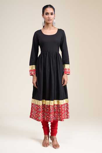 Buy Khwaab By Sanjana Lakhani Black Cotton Scoop Neck Contrast Panel Anarkali Set Online at Aza Fashions Buy_Khwaab By Sanjana Lakhani_Black Cotton Scoop Neck Contrast Panel Anarkali Set _Online_at_Aza_Fashions
