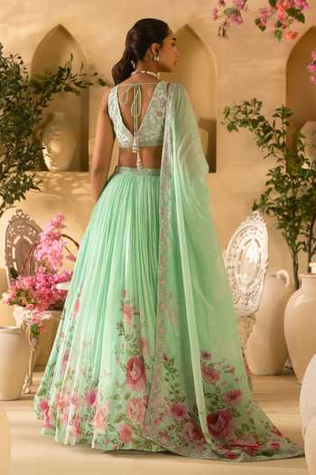 Lashkaraa Floral Print Pleated Lehenga Set 