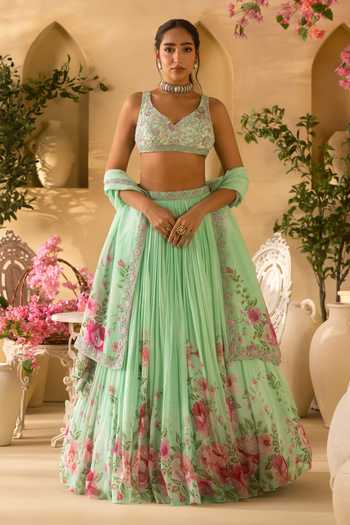 Lashkaraa Floral Print Pleated Lehenga Set 