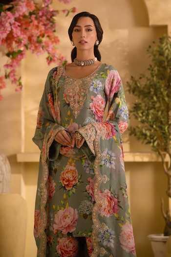 Buy Lashkaraa Mint Organza, Georgette, Satin Embroidery, Floral Print Kurta And Palazzo Set Online at Aza Fashions Buy_Lashkaraa_Mint Organza, Georgette, Satin Embroidery, Floral Print Kurta And Palazzo Set _Online_at_Aza_Fashions
