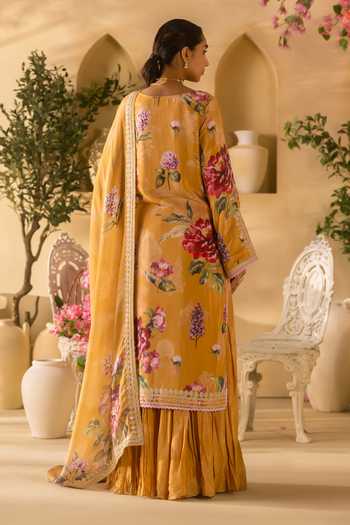 Lashkaraa Floral Print & Embroidered Kurta Sharara Set 