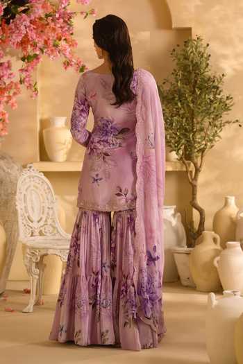 Lashkaraa Floral Print Short Kurta Gharara Set 