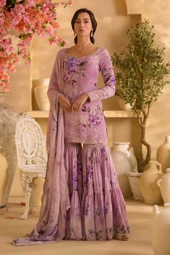 Lashkaraa Floral Print Short Kurta Gharara Set 