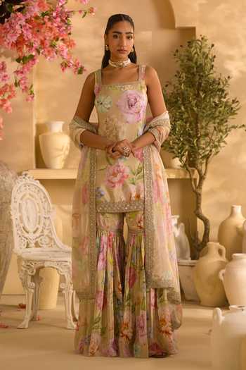 Lashkaraa Floral Print Kurta Gharara Set 