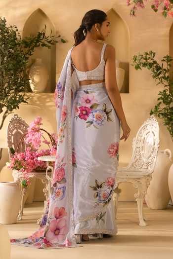 Lashkaraa Floral Print Saree With Embroidered Blouse 