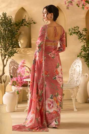 Lashkaraa Floral Print Saree With Full Sleeve Blouse 