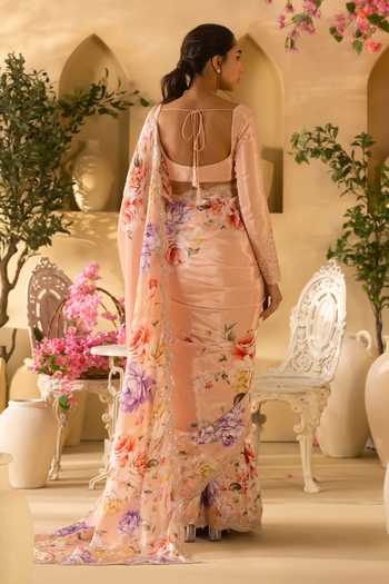 Lashkaraa Printed Saree With Floral Embroidered Blouse 