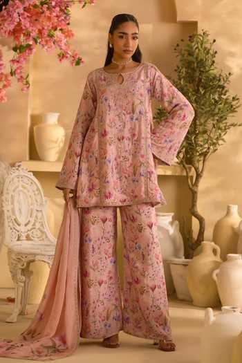 Lashkaraa Floral Bloom Print Short Kurta Palazzo Set 