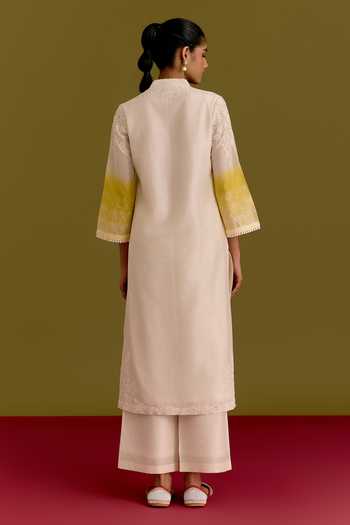 Devnaagri Embroidered Yoke Silk Chanderi Kurta Set 